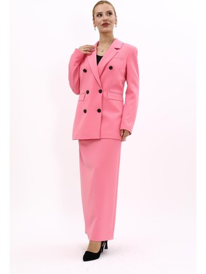Önder Özsoy Erkek Yaka Kuruvaze Blazer Ceket & Uzun Düz Dar Etek-Pembe
