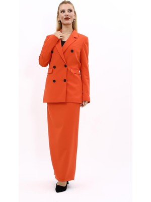 Önder Özsoy Erkek Yaka Kuruvaze Blazer Ceket & Uzun Düz Dar Etek-Turuncu