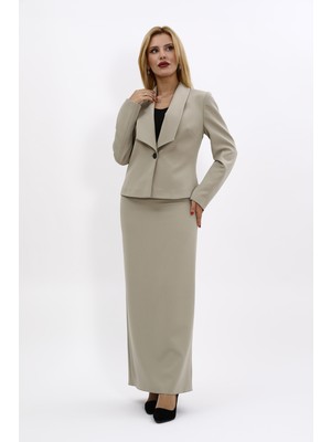 Önder Özsoy Amerikan Yaka Kısa Klasik Ceket &  Uzun Düz Dar Etek-Bambu