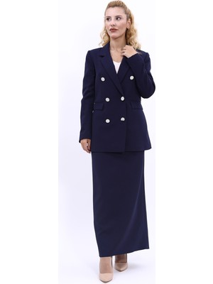 Önder Özsoy Erkek Yaka Kuruvaze Blazer Ceket & Uzun Düz Dar Etek-Lacivert