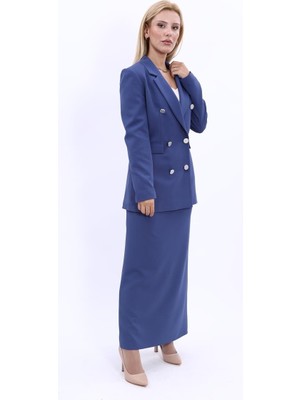 Önder Özsoy Erkek Yaka Kuruvaze Blazer Ceket & Uzun Düz Dar Etek-İndigo