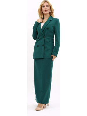 Önder Özsoy Erkek Yaka Kuruvaze Blazer Ceket & Uzun Düz Dar Etek-Zümrüt