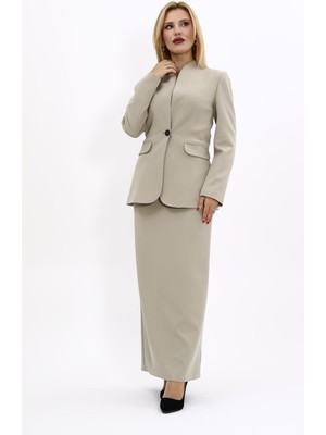 Önder Özsoy Kendinden Dik Yakalı Ceket & Uzun Düz Dar Etek-Bambu