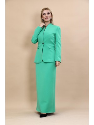 Önder Özsoy Kendinden Dik Yakalı Ceket & Uzun Düz Dar Etek-Yeşil