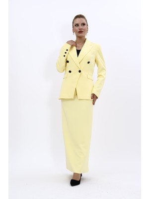 Önder Özsoy Erkek Yaka  Çapraz Ceket &  Uzun Düz Dar Etek-Sarı