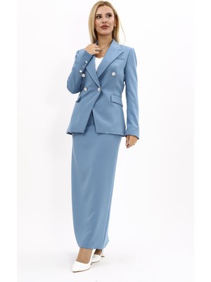 Önder Özsoy Erkek Yaka  Çapraz Ceket &  Uzun Düz Dar Etek-Deniz