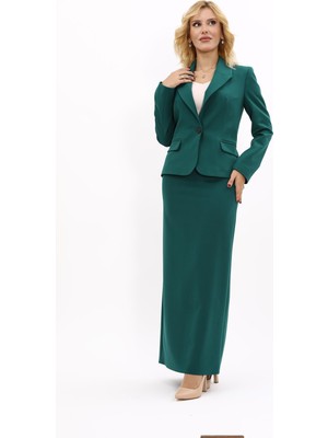 Önder Özsoy Erkek Yaka Tek Düğmeli Klasik Ceket & Uzun Düz Dar Etek-Zümrüt