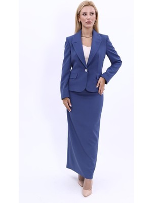 Önder Özsoy Erkek Yaka Tek Düğmeli Klasik Ceket & Uzun Düz Dar Etek-İndigo