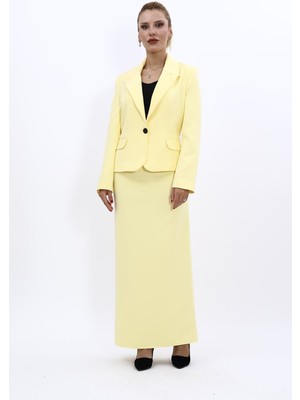 Önder Özsoy Erkek Yaka Tek Düğmeli Klasik Ceket & Uzun Düz Dar Etek-Sarı