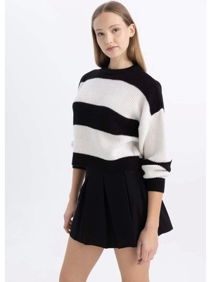 DeFacto X4931 Coool Oversize Fit Çizgili Bisiklet Yaka Kazak