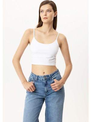 Pierre Cardin Brian 1207 Beyaz Pamuklu İnce Askılı Crop Atlet Set 2'li Paket Kadınlar İçin Nefes Alabilir Kumaş