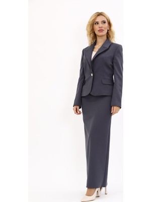 Önder Özsoy Erkek Yaka Tek Düğmeli Klasik Ceket & Uzun Düz Dar Etek-Füme