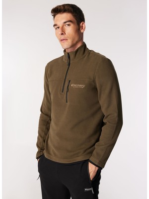 Discovery Expedition Haki Erkek Dik Yaka Basic Fit Baskılı Sweatshirt D4WM-SWT3331