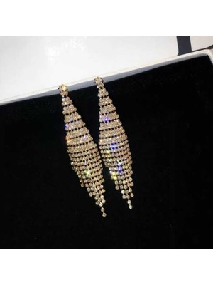 Yue Store Süper Flaş Mas Kadınlar Için Iki Renkli Püskül Küpe (Gold Clip Earings) (Yurt Dışından)