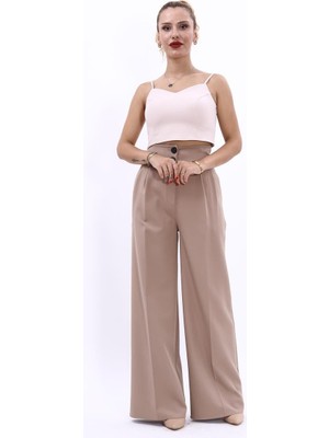 Önder Özsoy Korsaj Kemer Yüksek Bel Palazzo Pantolon-Taş