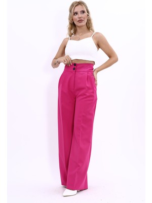 Korsaj Kemer Yüksek Bel Palazzo Pantolon-Fuşya
