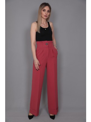Duble Paça Yüksek Bel Pantolon-Kiremit