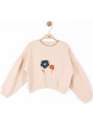 Kız Çocuk Örgü Çiçekli Sweat