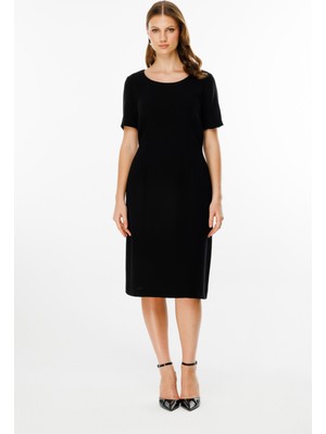 Ekol Kadın Büyük Beden Kısa Kol Elbise 5511 Siyah