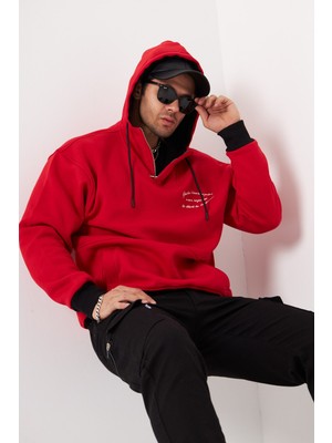 You Dont Have To Be Perfect Yazılı Kapüşonlu Bağcık Detaylı Fermuar Kapamalı Oversize Sweatshirt