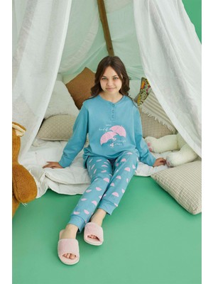 Aydoğan Kız Garson Koza Interlok Camgöbeği Pijama Takım 0723