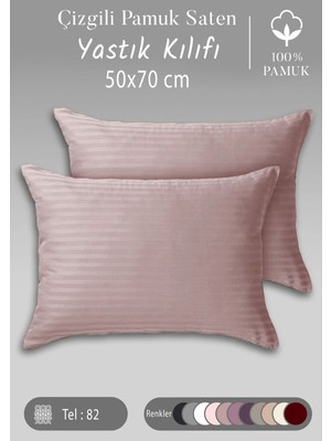 Monohome  Pamuk Çizgili Pamuk Saten 2 Adet 50 x 70  cm  Yastık Kılıfı Açık Lila