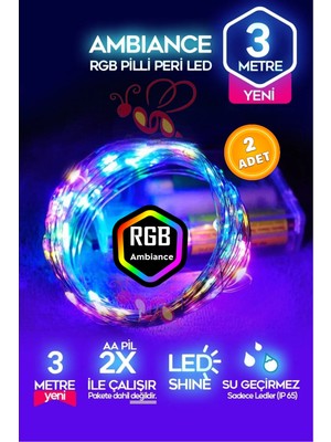 Bee Games 2 Adet 3 Metre Pilli Renkli RGB Peri Led Dekoratif Aydınlatma Lambası Yılbaşı Çam Ağacı Ev Süsleme