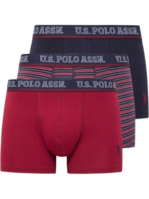 U.S. Polo Assn. 80516 Erkek Baskılı-Bordo-Lacivert Pamuklu 3'lü Boxer