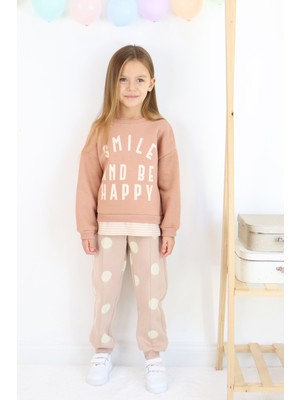 Kız Çocuk Smile And Happy Baskılı Kalın Eşofman Takımı