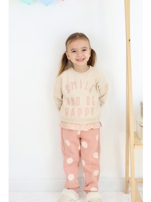 Kız Çocuk Smile And Happy Baskılı Kalın Eşofman Takımı