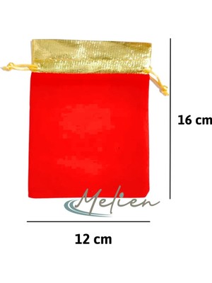 Melien 10 Adet 16CM x 12CM Altın Kırmızı Kadife Kına Düğün Mevlüt Sünnet Çerez Hediye Kesesi Kese Çanta