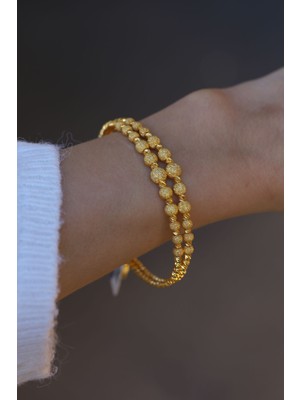 Yenigün Kuyumculuk 14 Ayar Altın Ikili Topcuk Dizili Cımarlı Kelepçe