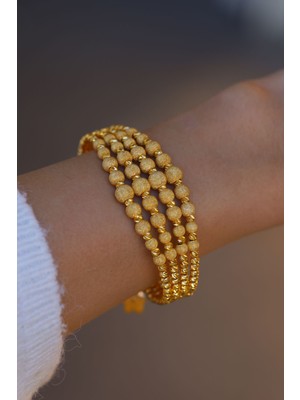 Yenigün Kuyumculuk 14 Ayar Altın Dörtlü Topcuk Dizili Cımarlı Kelepçe