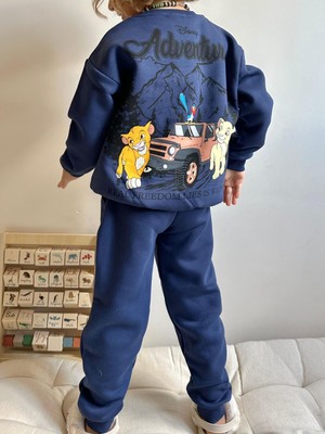 Sacro Kids  Lion King Baskılı Eşofman-Sweatshirt 3 Iplik Şardonlu Kışlık Erkek Çocuk Takım