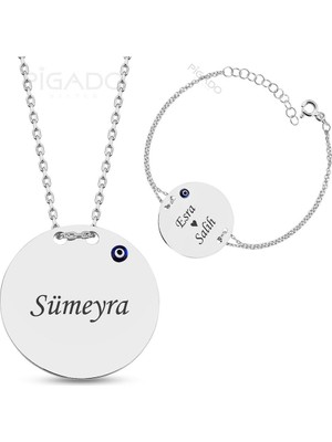 Isme Kişiye Özel Gümüş Plaka Kolye Bileklik Seti
