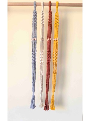 Makrome Saksı Askısı, Makrome Saksılık, Makrome Sarkaç Gri