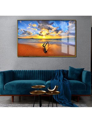 Harikabirev Yaz Manzaralı Mavi Deniz Manzarası Tablo 2|Çerçeveli Temperli Cam Tablo Tekli Yatay