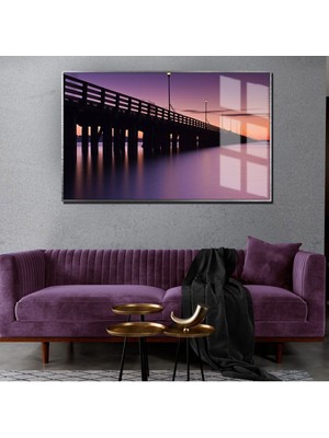 Harikabirev Yaz Manzaralı Kırmızı Günbatımı Köprü Modeli |Çerçeveli Temperli Cam Tablo Tekli Yatay