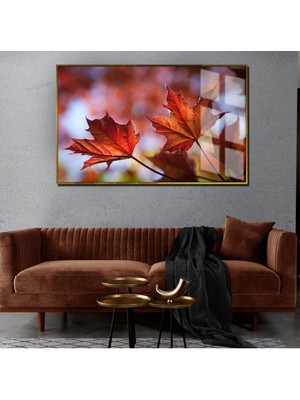 Harikabirev Sonbahar Manzaralı Close Up Yaprak Detay 1|Çerçeveli Temperli Cam Tablo Tekli Yatay