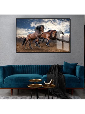 Harikabirev Sevilen Asil At Tablosu Manzaralı |Çerçeveli Temperli Cam Tablo Tekli Yatay