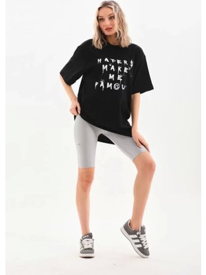 Pileli Store Unisex Baskılı Oversize T-Shirt - Siyah