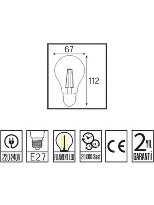 12W-101W Rustik LED Ampul Günışığı 1540 Lümen E27 Duylu Dekoratif Ampul Flamanlı