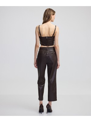 İpekyol Deri Görünümlü Crop Bluz IW6240006091006