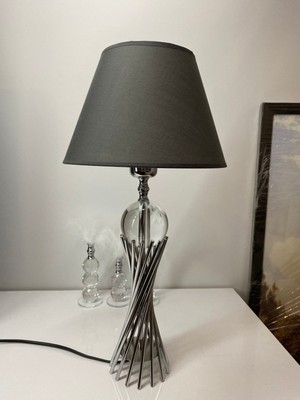 Woodhub Misbah Burgu Abajur Masa Lambası Ahşap ve Kristal Camlı Gümüş Renk Modern Stil Ev Dekorasyonu