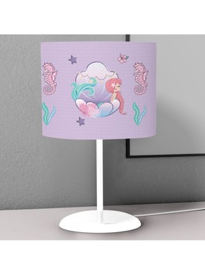 Woodhub Beyaz Denizatı Desenli Çocuk Odası Dijital Baskılı Çocuk Odası Masaüstü Abajur Avize