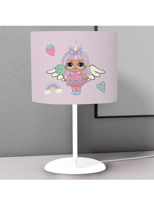 Woodhub Tozpembe Şeker Kız Desenli Çocuk Odası Dijital Baskılı Çocuk Odası Masaüstü Abajur Avize