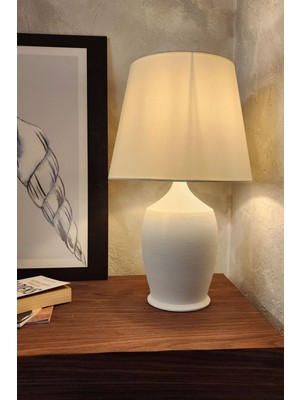 Woodhub Vintage Seramik Abajur Büyük Ekru-Ekru