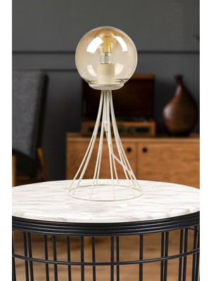 Woodhub Lapis Masa Lambası Beyaz Bal Glop Cam