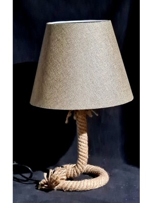 Woodhub Halat Ayaklı Keten Başlıklı Kahverengi Abajur