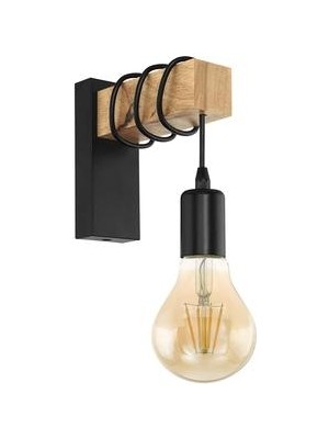 Xinhang Eglo Townshend Wall Light, 1-Alevli Vintage Duvar Işık Endüstriyel Tasarımlı, Çelik ve Ahşaptan Retro Işık, Renk: Siyah, Kahverengi, S (Yurt Dışından)